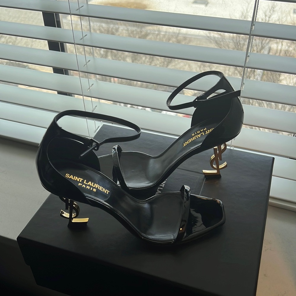 YSL Vernice Chiffon Heels